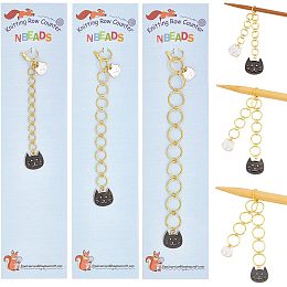 NBEADS 3 Pcs 3 Sizes Cat Charm Knitting Row Counter Chains, Alloy Enamel Charm Row Counter Chains with Brass Ring for Knitting Crochet Tracking Project Progress