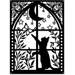 NBEADS Cat Metal Wall Decor, 11.8x8.6 Black Wall Hanging Decor Window with Cat and Butterfly Silhouette Wall Art for Home Bedroom Living Room Bathroom Kitchen Office Hotel Wall Decoration,