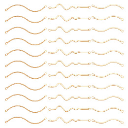 AHANDMAKER 30Pcs 3 Styles Rack Plating Brass Connector Charms, Long-Lasting Plated, Cadmium Free & Lead Free, Curve S-Shapes, Real 14K Gold Plated, 30~40x4.5~7x1mm, Hole: 0.8~1.2mm, 10pcs/style