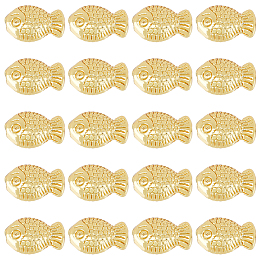 HOBBIESAY Brass Beads, Long-Lasting Plated, Fish, Golden, 10x7x4mm, Hole: 1mm, 100pcs/box