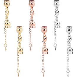 PandaHall Elite 18 Sets 3 Colors Leather Cord End Clasps, Cord End Connectors with Lobster Clasp ExtenderChain Adjustable Jewelry Clasps for Bracelet Necklace Craft Supplies （Fit 7mm）