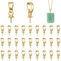 PandaHall Elite 30pcs Eye Pin Peg Bail, 18K Gold Plated Brass Cup Peg Bail Pin with Bail Eye Pin Bails Golden Dangle Cap Bails Clasp Connector for Half-drilled Beads Charms DIY Pendants Jewelry Making