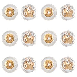 SUNNYCLUE 40Pcs Silicone Ear Nuts, Earring Backs, with Brass Findings, Half Round, Real 18K Gold Plated, 5x3.5mm, Hole: 1mm
