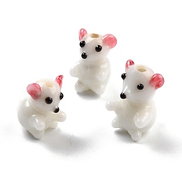 Honeyhandy Handmade Lampwork Beads, Bear, Snow, 17~19x10~11x11~12.5mm, Hole: 1.8~2.3mm