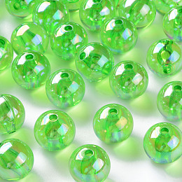 Honeyhandy Transparent Acrylic Beads, AB Color Plated, Round, Lawn Green, 16x15mm, Hole: 2.8mm, about 220pcs/500g