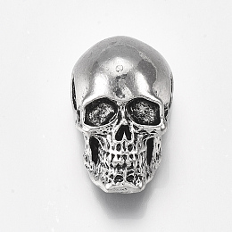 Honeyhandy Tibetan Style Alloy Beads, Skull, Antique Silver, 38x22.5x21.5mm, Hole: 8x6.5mm