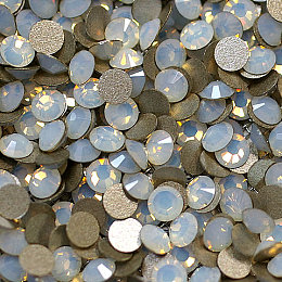 Honeyhandy Glass Flat Back Rhinestone, Grade A, Back Plated, Faceted, Half Round, White Opalite, 3.8~4mm, about 1440pcs/bag