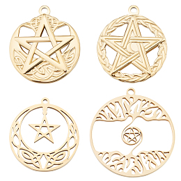 Beebeecraft 8Pcs 4 Style Pentacle Charms 18K Gold Plated Pentagram Star Charms Protection Lucky Pendant for DIY Craft Bracelets Necklaces Earrings