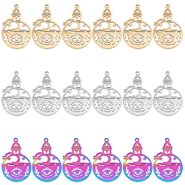 DICOSMETIC 18Pcs 3 Colors 304 Stainless Steel Pendant, Hollow Charms, Bottle with Eye, Mixed Color, 30x19.5x1.5mm, Hole: 1.4mm, 6pcs/color