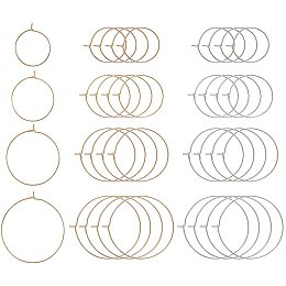 PandaHall 80pcs 4 Sizes Brass Round Hoop Earrings Wire Hoops Wine Glass Charm Rings Beading Hoop for DIY Craft Making Party Favors, Golden & Stainless Steel Color