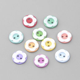 Honeyhandy 2-Hole Acrylic Buttons, Flat Round/Flower, Mixed Color, 12x2mm, Hole: 1.5mm