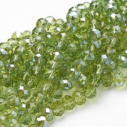 Electroplate Glass Faceted Rondelle Beads Strands, Half Plated, Yellow Green, 6x4mm, Hole: 1mm, about 100pcs/strand, 18.1 inch