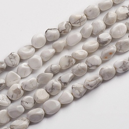 Honeyhandy Natural Howlite Beads Strands, Tumbled Stone, Nuggets, 6.5~9.5x5.5~7.5x3.5~5.5mm, Hole: 0.8mm, about 50pcs/Strand, 15.67 inch(39.8cm)