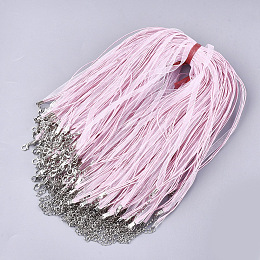 Honeyhandy Waxed Cord and Organza Ribbon Necklace Making, with Iron Lobster Claw Clasps, Platinum, Pink, 17.6 inch~17.8 inch(45~455cm), 7mm