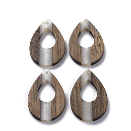 Honeyhandy Opaque Resin & Walnut Wood Pendants, Teardrop, WhiteSmoke, 38x25x3.5mm, Hole: 1.8mm