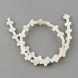 Honeyhandy Natural Sea Shell Beads Strands, Cross, Creamy White, 11~12x9~10x2~3mm, Hole: 1.5mm, about 30pcs/strands, 14.5 inch