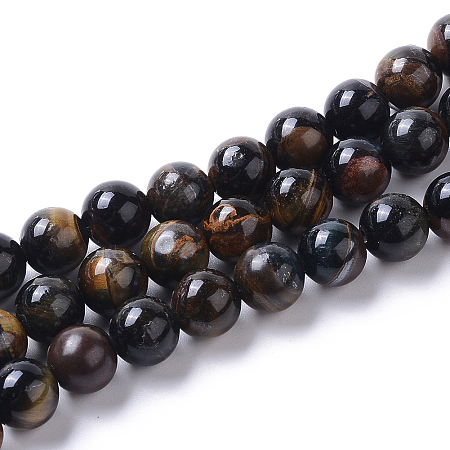 ARRICRAFT Grade AB Natural Blue Tiger Eye Beads Strands, Round, 8mm, Hole: 1.4mm, about 50pcs/strand, 15.75 inches(40cm)