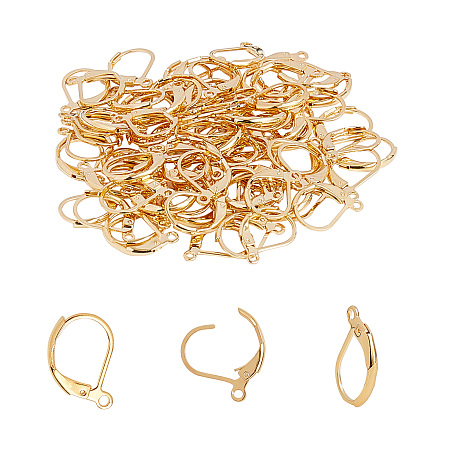 Unicraftale 304 Stainless Steel Leverback Earring Findings, with Loop, Golden, 15x10x2mm, Hole: 1.4mm; Pin: 1x0.8mm; 80pcs/box