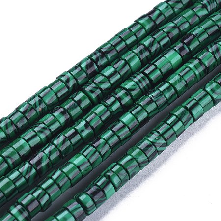 ARRICRAFT Synthetic Malachite Beads Strands, Heishi Beads, Flat Round/Disc, 4x2mm, Hole: 0.6mm, about 149~171pcs/Strand, 15.35 inches~15.55 inches(39~39.5cm)