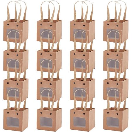 BENECREAT 16 Packs Square Paper Gift Bags with Handles, Small Shopping Bags for Baby Shower Birthday Wedding Anniversary Florist Packing, 4x4x4 inch