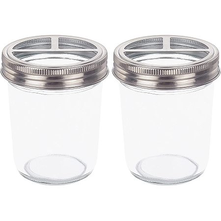 BENECREAT 4 Pack Column Clear Glass Toothbrush Holder Stand Mason bottle with Stainless Steel Bottle Caps, 86x110mm/3.35x4.3