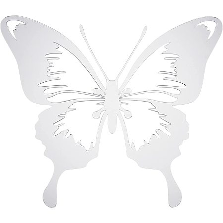 CREATCABIN Butterfly Mirror Stickers 3D Acrylic Wall Decals Wall Art Decor Self Adhesive DIY Removable Mural Eco-Friendly Silver Gift for Home Living Room Bedroom Bathroom Decoration 10.3 x 11.8 Inch