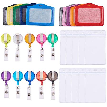 PandaHall Elite Pack of 10 Leather ID Badge Card Holder with Retractable ID Badge Reel, 10pcs Waterproof Type Resalable Zip Clear Plastic Name Tag Holder