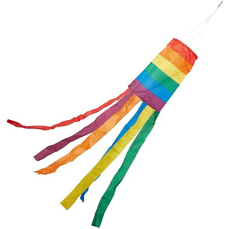 GORGECRAFT 35 Inch Rainbow Windsock Wind Socks Flag Stripes Decorations Wind Streamer Rip-Stop for Holiday Party Shop Patio Lawn Bar Outdoor Hanging Decor (Rainbow Colors)