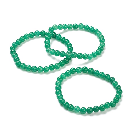 Honeyhandy Natural Green Aventurine Beaded Stretch Bracelets, Round, Beads: 6~6.5mm, Inner Diameter: 2-1/4 inch(5.55cm)