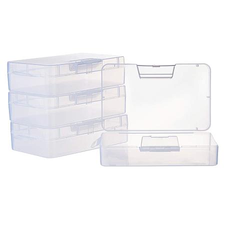 BENECREAT 4 Pack 5.2x3x1.18 Inches Large Clear Plastic Box Container Clear Storage Organizer with Hinged Lid for Small Craft Accessories Office Supplies Clips