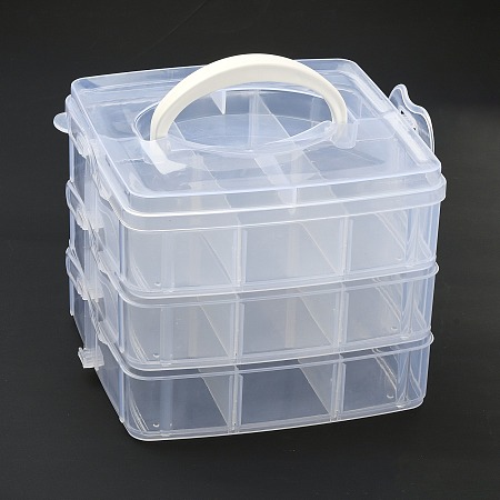 Honeyhandy Plastic Bead Containers, Rectangle, Three Layers, A Total of 18 Compartments, Clear, 155x160x130mm, Compartment: 48x71~51x72mm