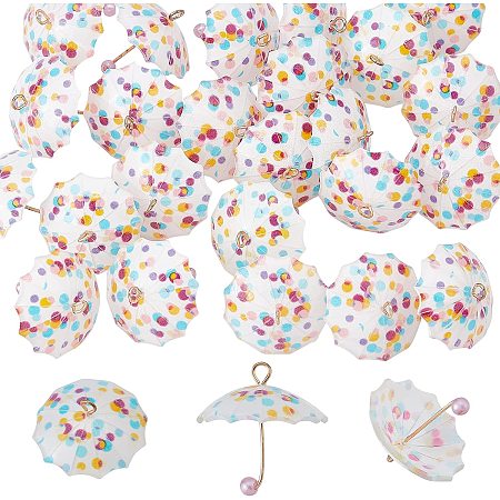 SUNNYCLUE 1 Box 24Pcs 3D Pearl Umbrella Shaped Plastic Pendants Mini Charms Acrylic Dangle Pendants with Brass Loops for DIY Earrings Necklace Bracelet Jewelry Making Accessories Finding Supplies