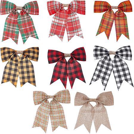 CHGCRAFT 8 Colors Christmas Wreath Bow Thanksgiving Plaid Bows Halloween Burlap Bownot Decorative for Clothes Hats Shoes Tree Topper Wedding Birthday Party Decor, 7x8x0.7inch