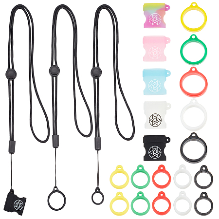 CRASPIRE DIY Pendant Decoration Kits, 3Pcs Adjustable Polyester Neck Lanyard, with 15Pcs Ring Silicone Pendant & 5Pcs Silicone Anti-Lost Hanging Signs, Mixed Color, 13~768x3~27x3.2~11mm