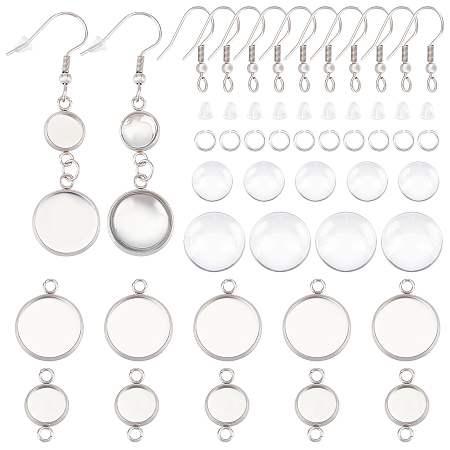 DICOSMETIC 20Pcs Stainless Steel DIY Round Cabochon Earring Making Kit Earring Hooks/Cabochon Connector Settings/Jump Rings/Glass Cabochons for Earrings Jewelry Making