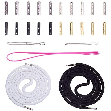 Arricraft Shoelace Making Sets, 200pcs 4 Color Shoelace Tip 4 Hole Metal Aglets End with with 8 Strand 50inch Polyester Cord, 3 Pack Shoelaces DIY Tools for Paracord Shoelace Clothes DIY Repairing