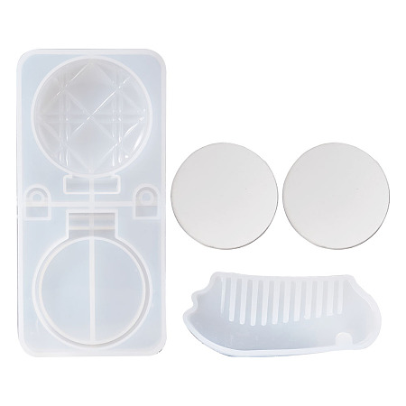 Honeyhandy DIY Comb Silicone Molds Kits, with Comb & Foldable Makeup Mirror Silicone Molds, Glass Flat Round Shape Mirror, Mixed Color, 56~159x45~78x1~15mm, 4pcs/set