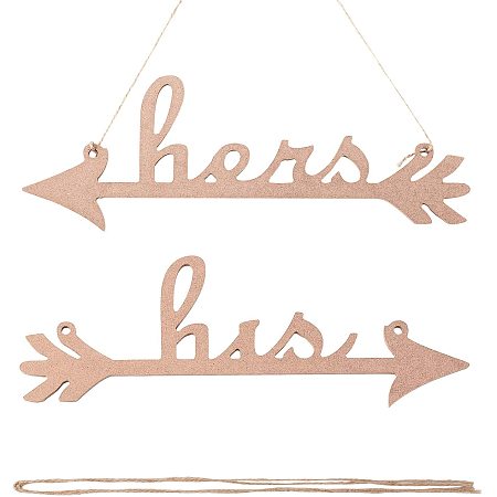 OLYCRAFT 4PCS His and Hers Arrow Wood Sign Natural Cutout Wooden Letter Sign for Wedding Anniversary Engagement Home Decoration