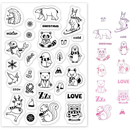 GLOBLELAND Winter Animals Silicone Clear Stamps with Penguin Seal Deer Bear Pattern for Cards Making DIY Scrapbooking Photo Album Decoration Paper Craft,6.3x4.3 Inches