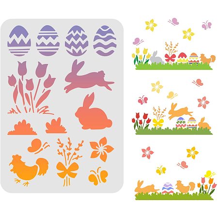 FINGERINSPIRE Easter Drawing Painting Stencils (11.6x8.3inch) Easter Theme Templates Egg Stencils Bunny Drawing Stencil Tulip/Cock/Butterfly Stencils for Painting on Wood, Floor, Wall, Fabric