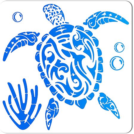 GORGECRAFT Sea Turtle Stencil Template 11.8x11.8 Inch Large Reusable Plastic Square Sign for Painting on Wood Wall Scrapbook Card Floor Home DIY Arts Crafts Handmade Drawing Tool
