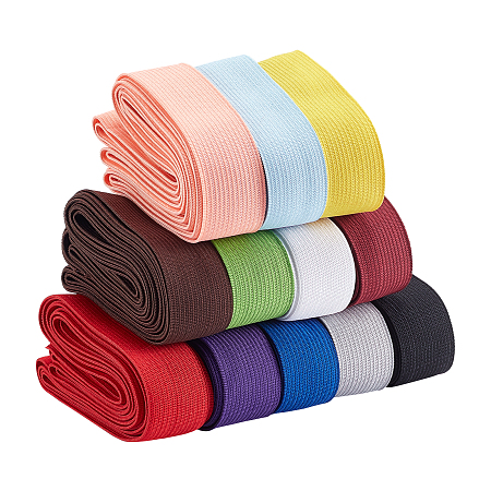 BENECREAT 30M 12 Colors Flat Elastic Rubber Band, Webbing Garment Sewing Accessories, White, 25mm, 2.5m/color
