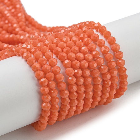 Imitation Porcelain Glass Beads Stands, Faceted, Round, Orange, 3~3.5mm, Hole: 0.6mm, about 174~175pcs/strand, 21.18''~21.34''(53.8~54.2cm)