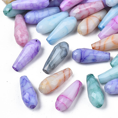 Opaque Baking Painted Crackle Glass Beads Strands, Teardrop, Faceted, Mixed Color, 15x6mm, Hole: 1.4~1.5mm