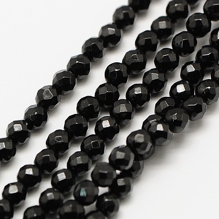 Honeyhandy Natural Black Spinel Bead Strands, Faceted Round, 3mm, Hole: 0.8mm, about 136pcs/strand, 16 inch
