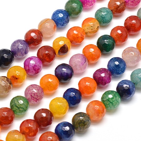 Honeyhandy Dyed Natural Agate Faceted Round Beads Strands, Colorful, 10mm, Hole: 1mm, about 38pcs/strand, 15 inch