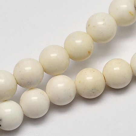 Honeyhandy Round Natural Magnesite Beads Strands, Creamy White, 6mm, Hole: 1mm, about 68pcs/strand, 15.7 inch