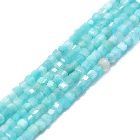 Honeyhandy Natural Amazonite Beads Strands, Faceted, Cube, 2x2x2mm, Hole: 0.6mm, about 182pcs/strand, 15.16''~15.55''(38.5~39.5cm)