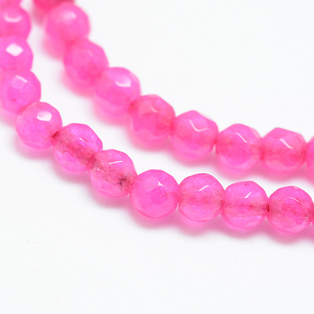 Honeyhandy Natural Agate Bead Strands, Dyed, Faceted, Round, Magenta, 3~3.5mm, Hole: 0.5mm, about 124~126pcs/strand, 14.5~14.8 inch