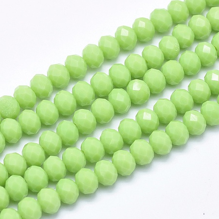 Arricraft Faceted Rondelle Glass Beads Strands, Lawn Green, 6x4mm, Hole: 1mm, about 94pcs/strand, 17 inches